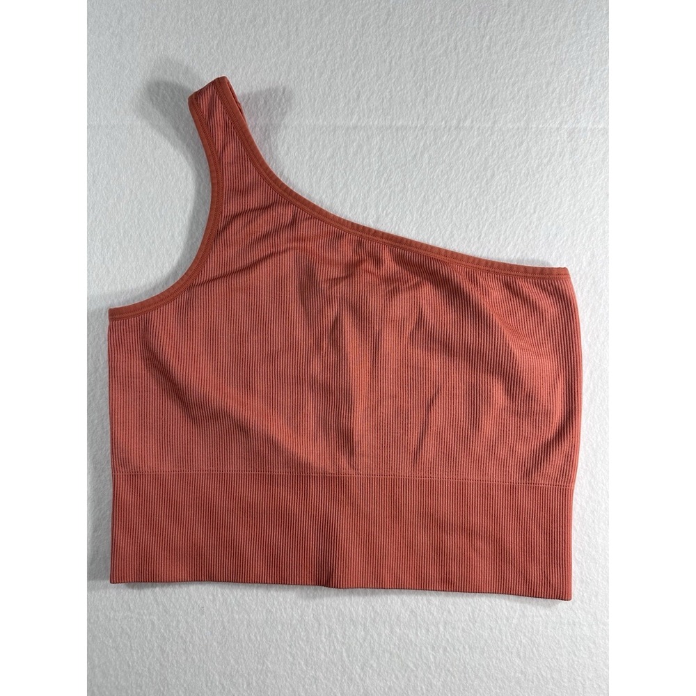 Athleta Aurora Seamless One Shoulder Tank Top M Rust Orange Ribbed Crop Gym